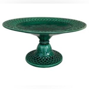 Antique Minton Majolica Pedestal Footed Comport Green Basket Weave Plate Cake